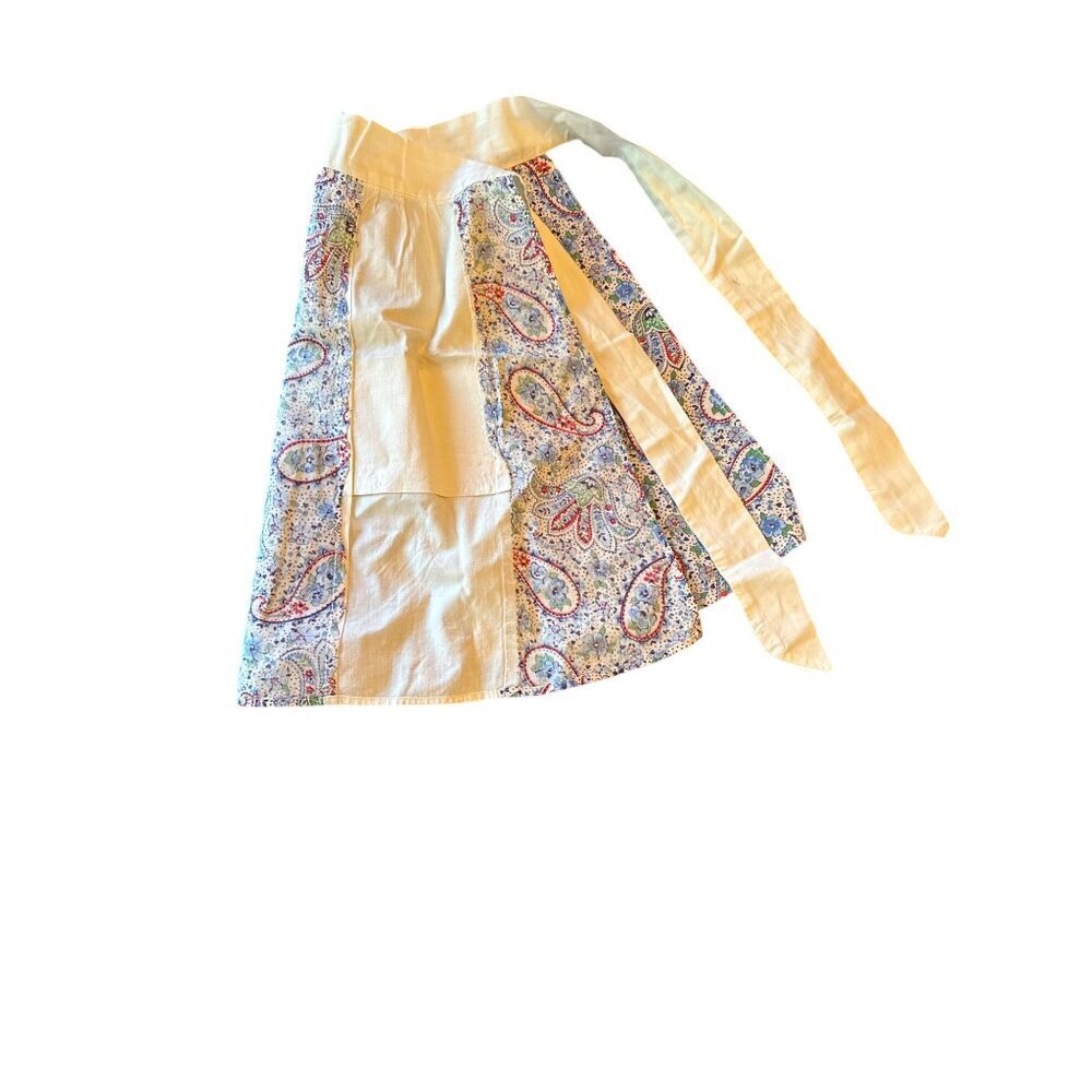 Vintage Half Apron With Paisley & White Panels Cotton Blend - Picture 4 of 4